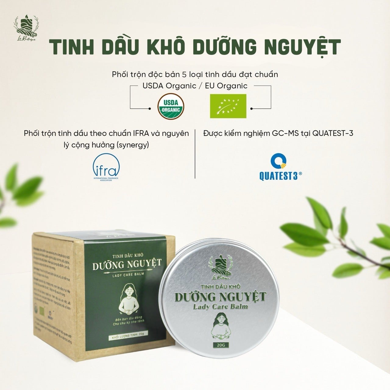 Tinh dầu khô Dưỡng Nguyệt đạt chứng nhận hữu cơ USDA Organic và EU Organic, an toàn cho da nhạy cảm