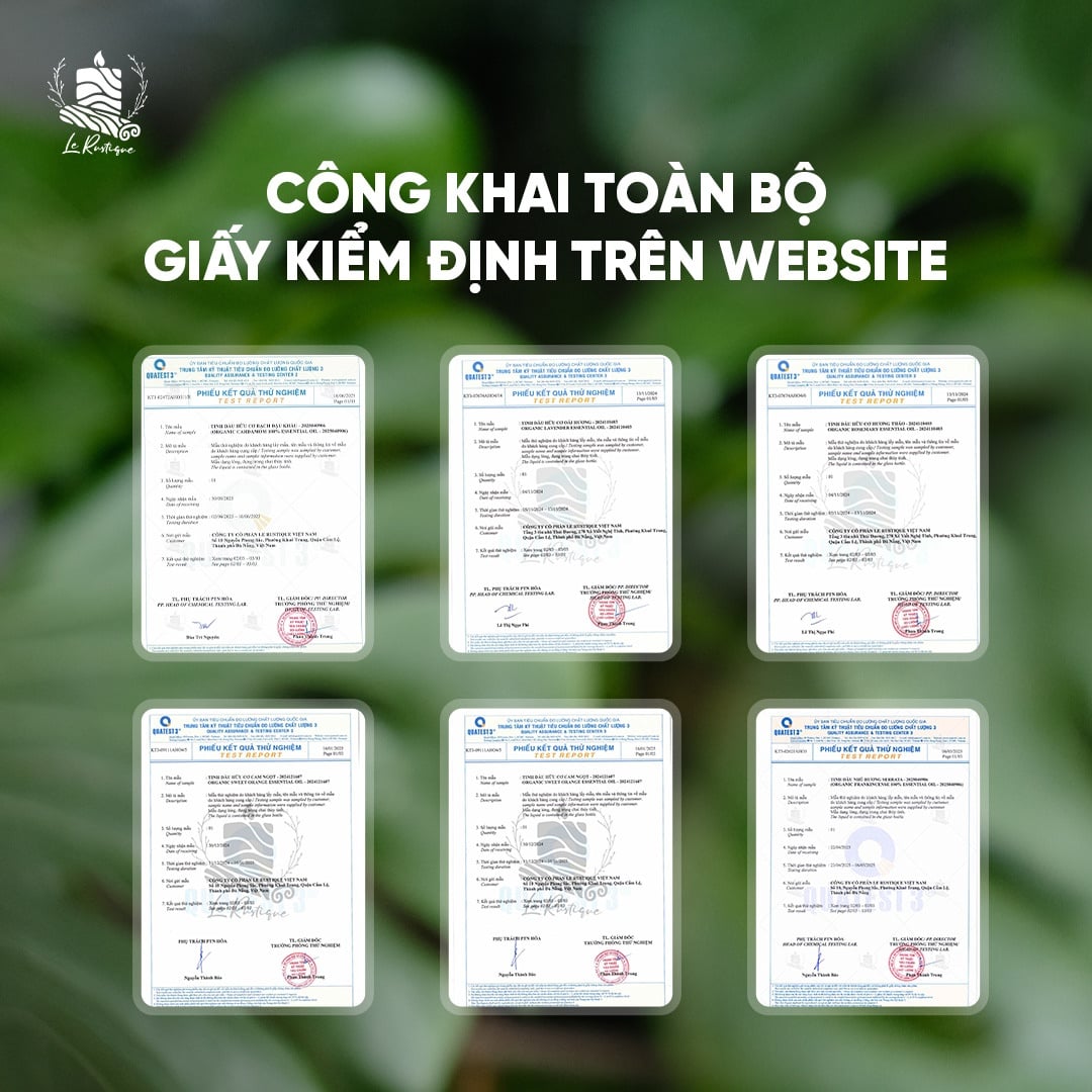 Công khai toàn bộ giấy kiểm định tinh dầu thiên nhiên