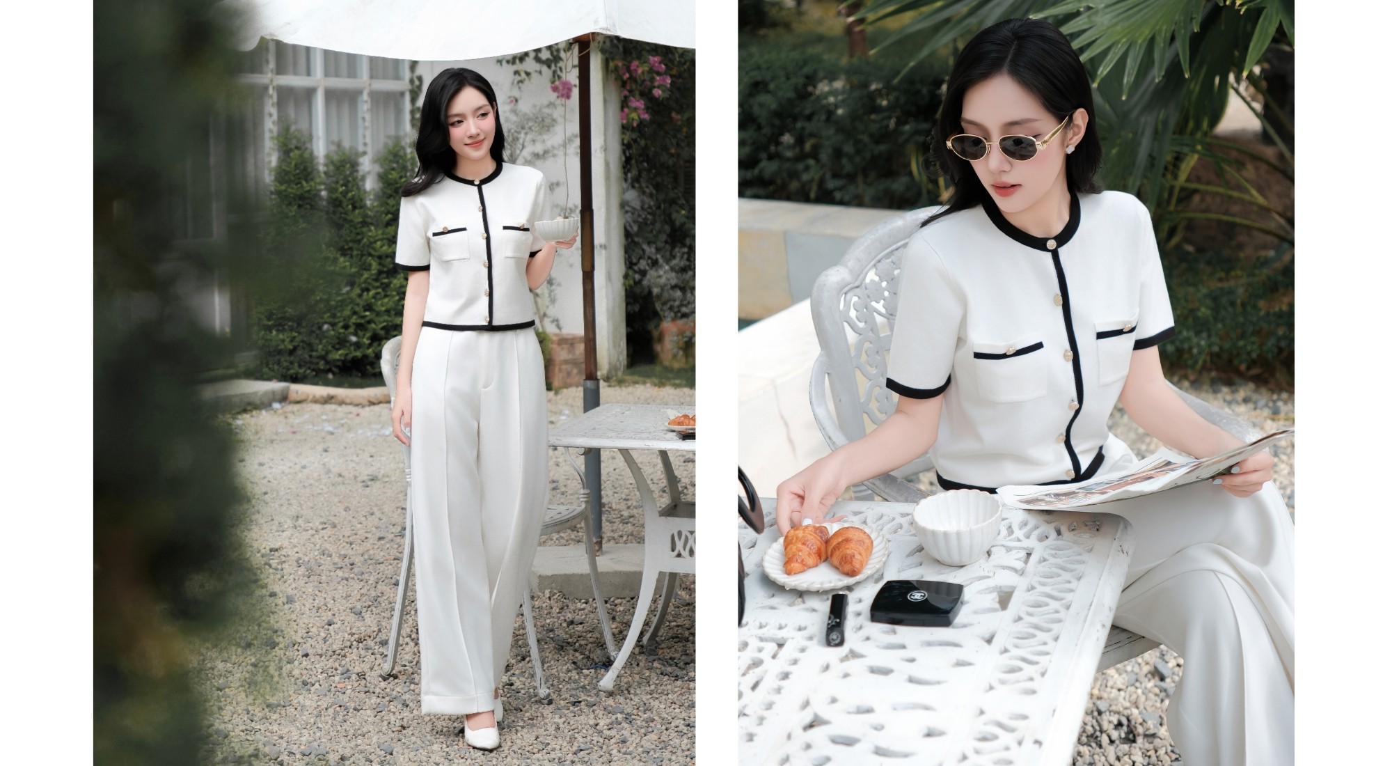 Áo dệt kim phối viền