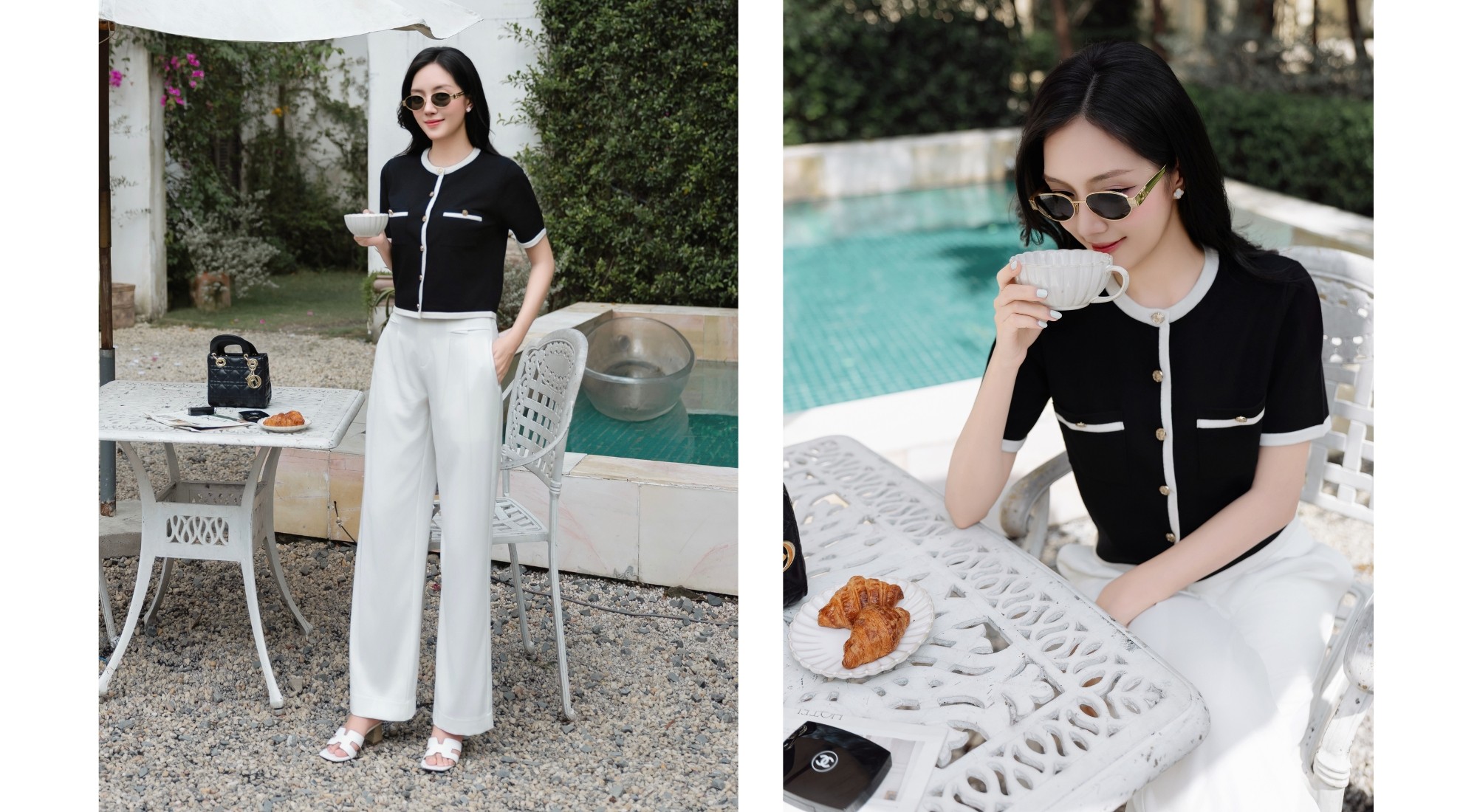 Áo dệt kim phối viền