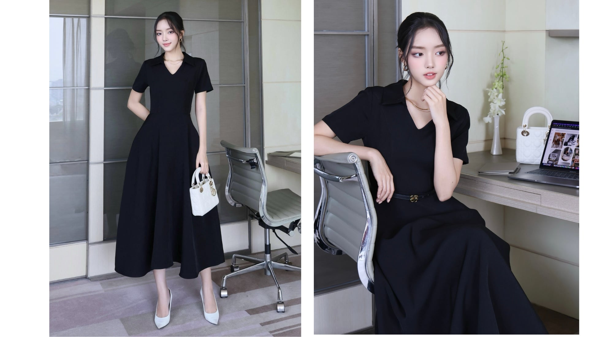 đầm cổ sơ mi nữ