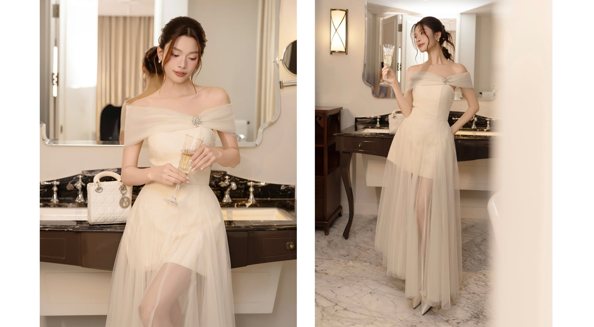 đầm đi tiệc choàng vai