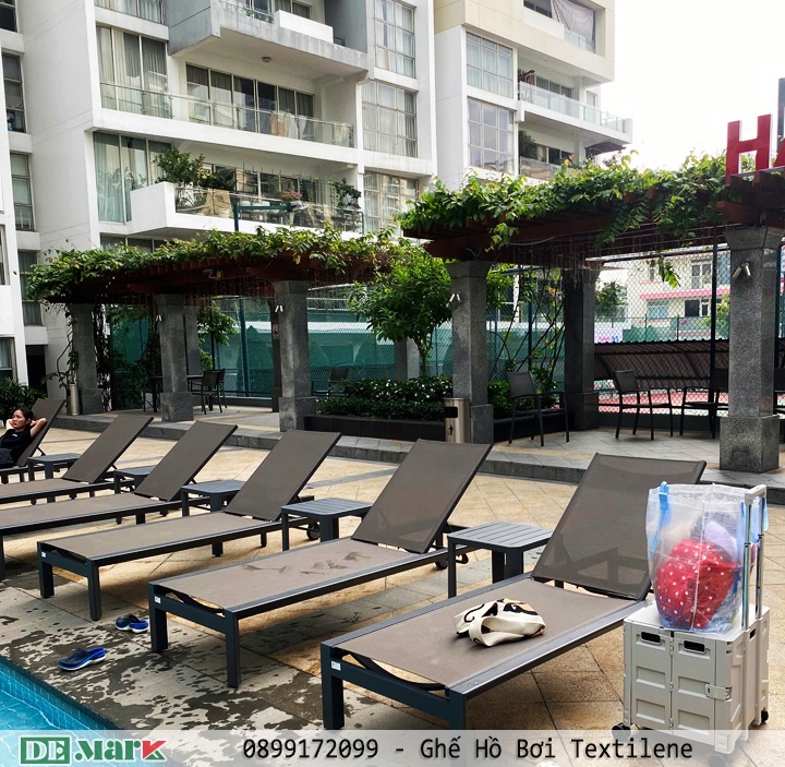 Ghế tắm nắng hồ bơi Textilene với khung hợp kim nhôm chống gỉ, vải lưới cao cấp