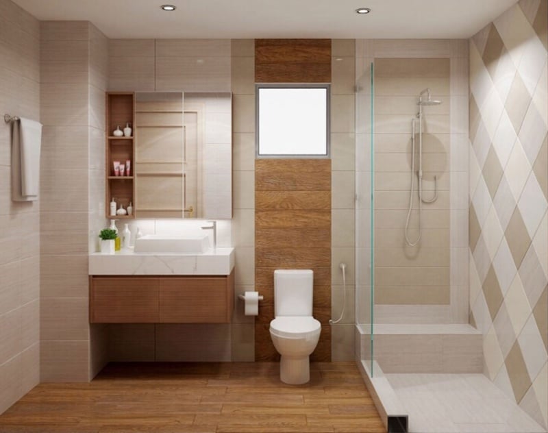 lát gạch giả gỗ phòng tắm