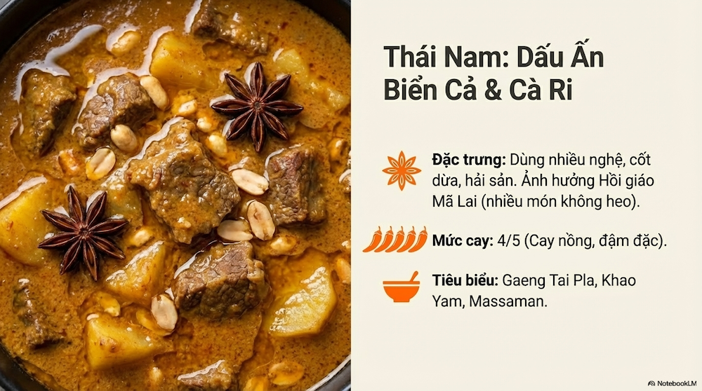 Thái Nam — Đậm Cà Ri, Nhiều Hải Sản, Ảnh Hưởng Mã Lai