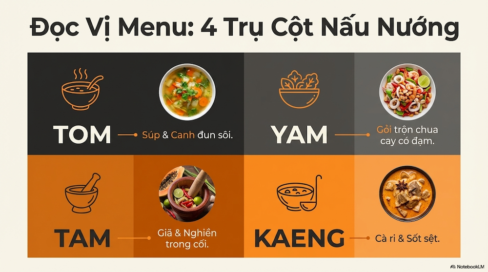 4 Nhóm Món Cơ Bản — Hiểu Menu Thái Trong 2 Phút