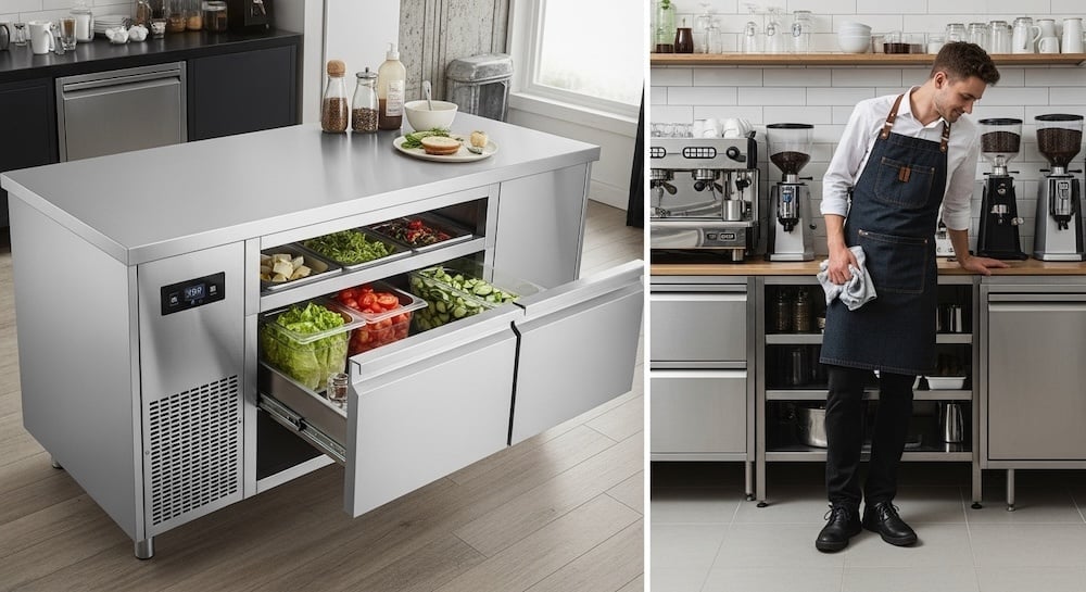 So Sánh Bàn Mát Quán Cafe và Tủ Lạnh Mini