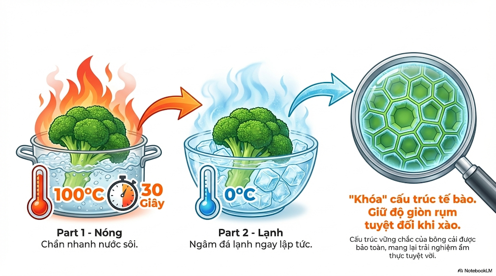 Bước 1 — Sơ chế bông cải (5 phút)