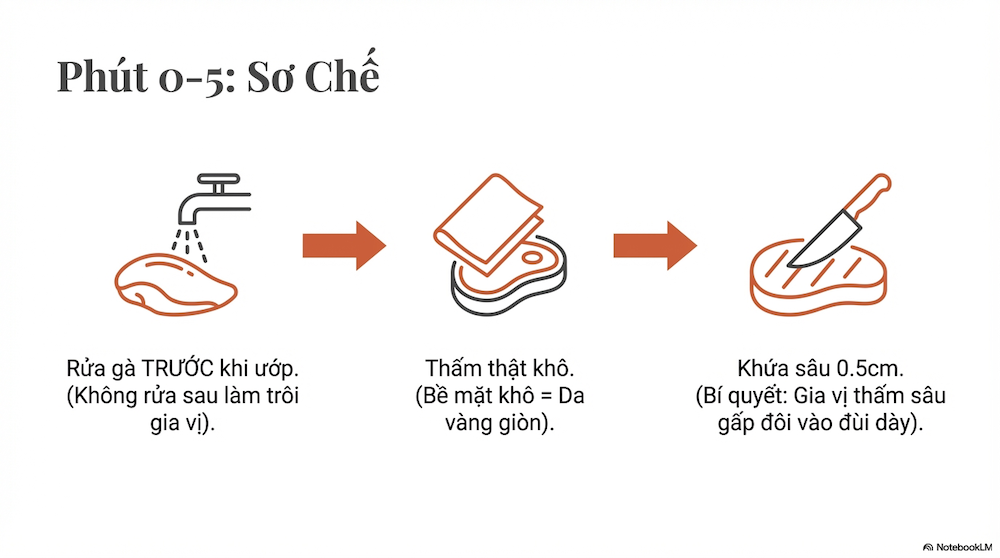 Phút 0–5: Sơ Chế Gà Đúng Cách