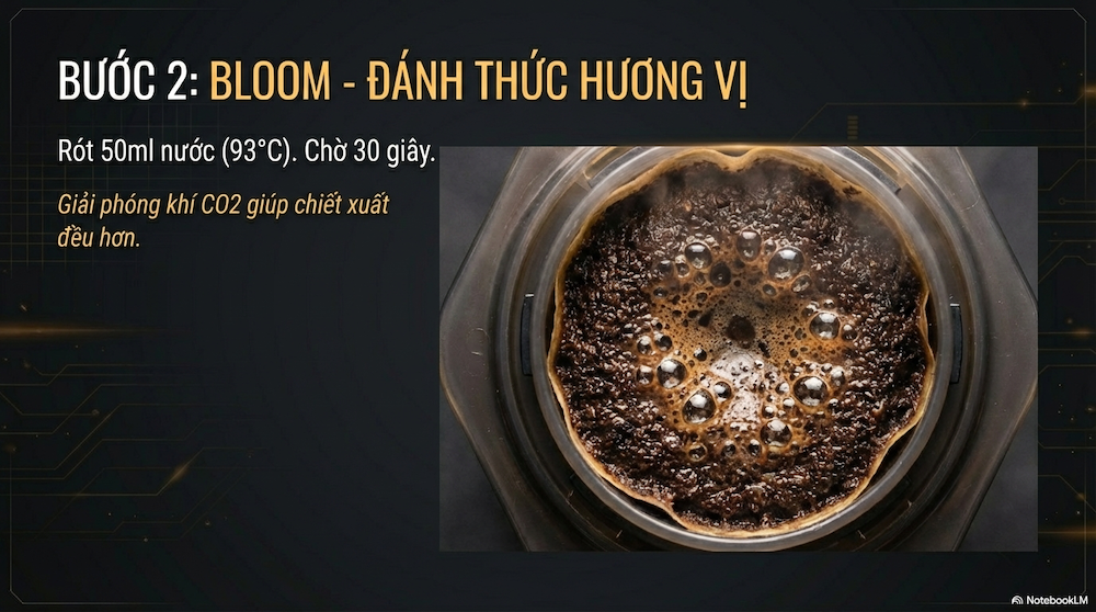 Bước 2: Cho Cà Phê & Bloom