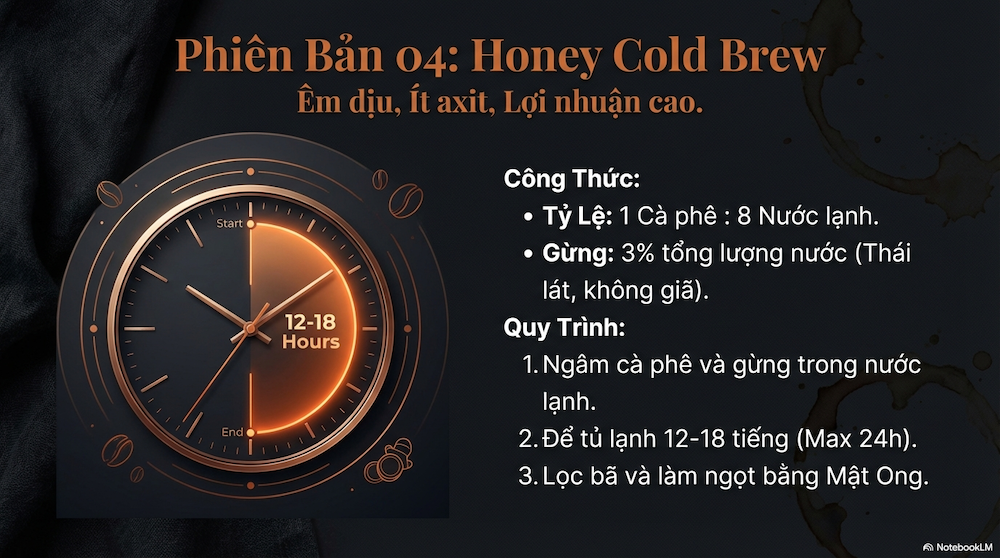 4. Cafe gừng mật ong cold brew — healthy nhất, cần chuẩn bị từ tối hôm trước