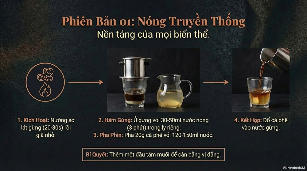 1. Cafe gừng nóng truyền thống — bắt đầu từ đây nếu bạn mới thử lần đầu