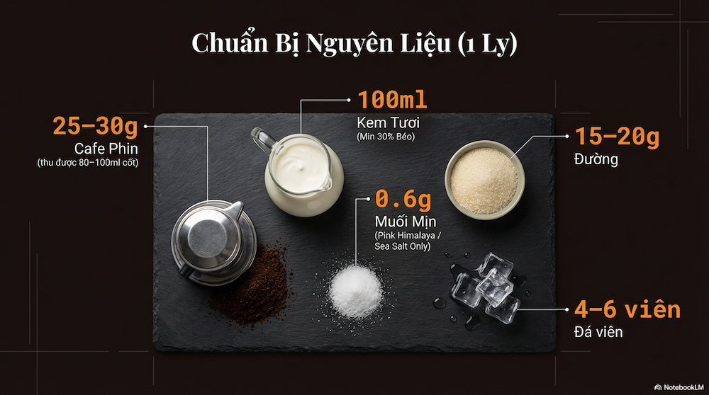 Nguyên Liệu Cần Chuẩn Bị Pha Cafe Kem Muối