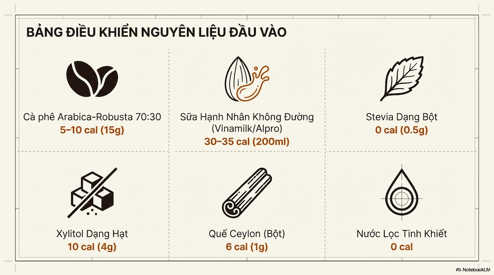 Checklist nguyên liệu cơ bản (calo ước tính mỗi thành phần)