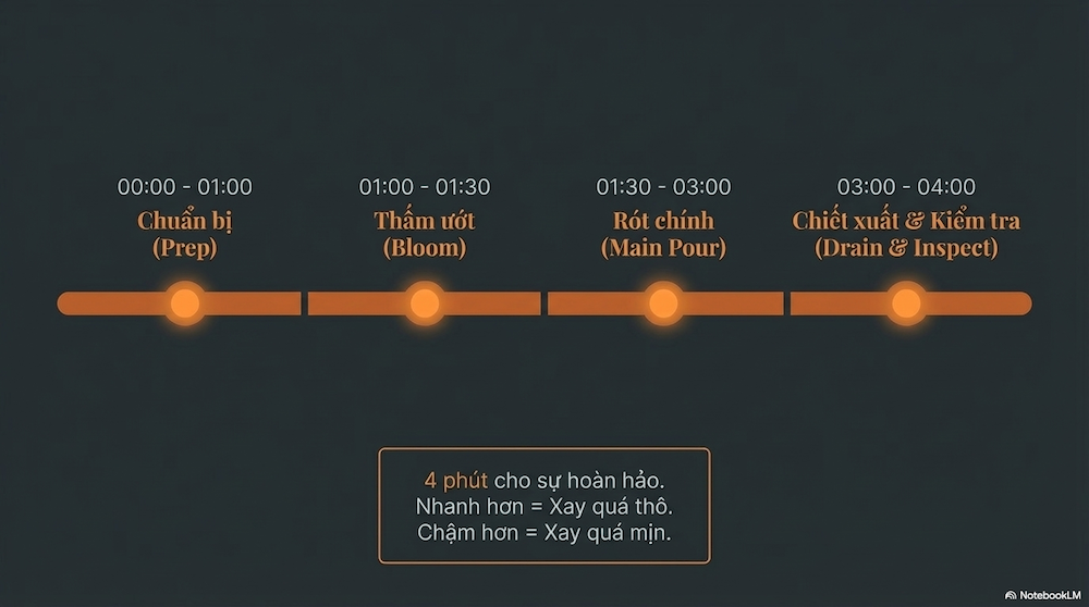 Quy Trình Pha — Timeline 4 Phút Từng Bước Cụ Thể