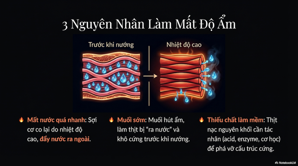 Tại sao thịt nướng thường bị dai và khô?