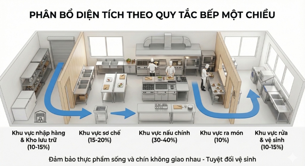 Tiêu chuẩn Diện tích Thiết kế Bếp Nhà hàng: Công thức Tính & Tối ưu