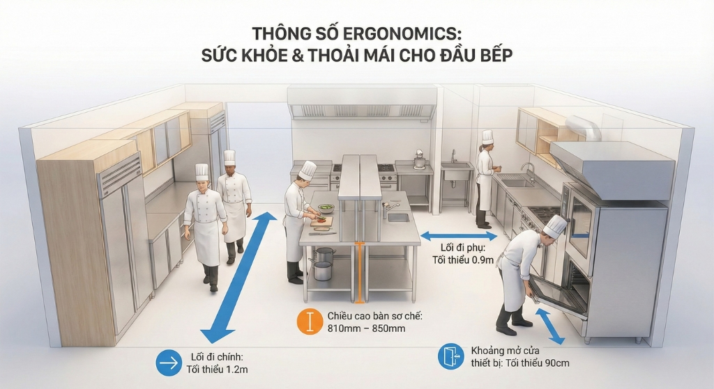 Tiêu chuẩn Diện tích Thiết kế Bếp Nhà hàng: Công thức Tính & Tối ưu