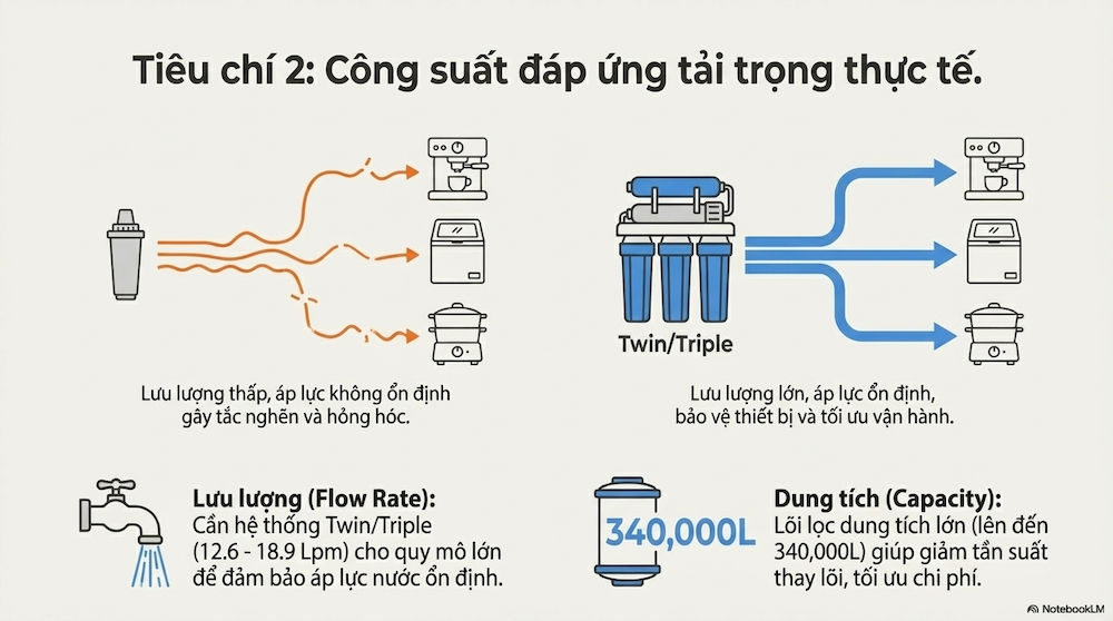 Lưu lượng và Công suất đáp ứng tải trọng thực tế