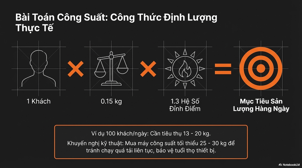 Công suất thực tế cần bao nhiêu kg/ngày?