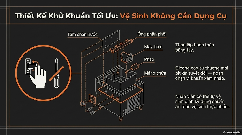 Thiết kế tháo lắp không cần dụng cụ — vệ sinh đúng chuẩn an toàn vệ sinh thực phẩm