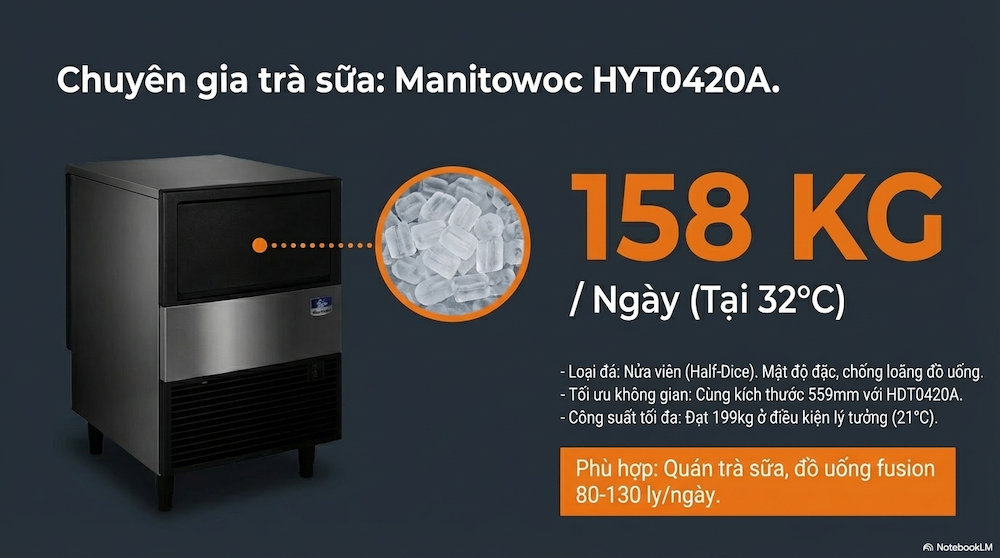 Manitowoc HYT0420A Half Dice: Chuyên biệt cho quán trà sữa và đồ uống có đá