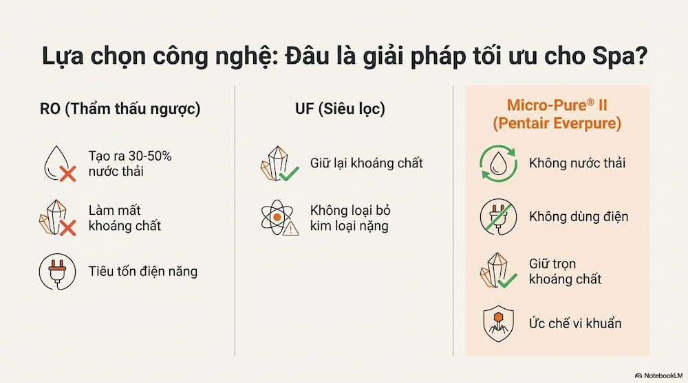 So Sánh Các Loại Công Nghệ Lọc Nước Phổ Biến Cho Spa