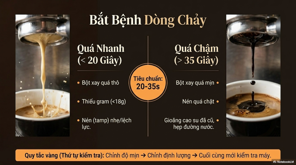 Espresso chảy quá nhanh hoặc quá chậm