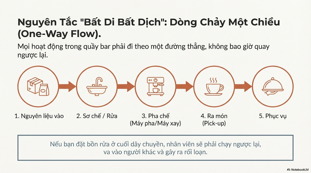 Mô hình quầy pha cà phê: 4 Layout Tối Ưu Vận Hành & Quy Tắc "1 Chiều"