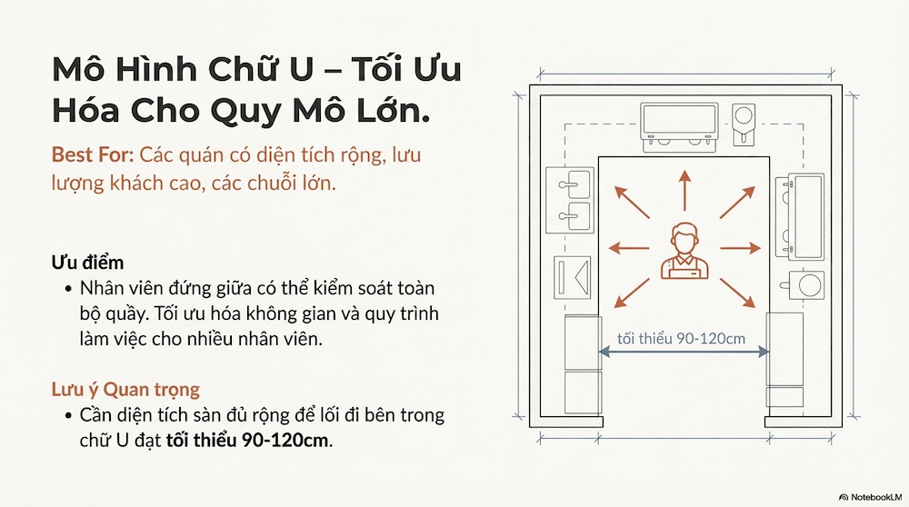 Mô hình quầy pha cà phê: 4 Layout Tối Ưu Vận Hành & Quy Tắc "1 Chiều"