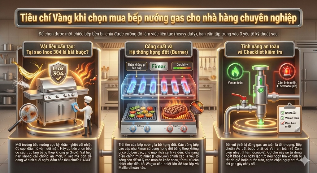 Mua Bếp Nướng Gas Công Nghiệp: Chọn Đá Lava & Combi Cho Nhà Hàng