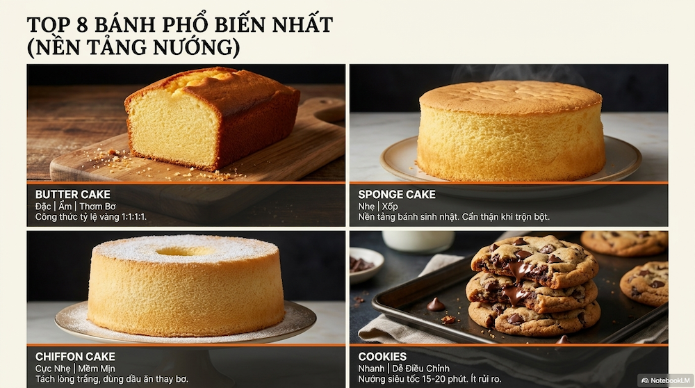 Top 8 Loại Bánh Ngọt Cơ Bản Phổ Biến Nhất