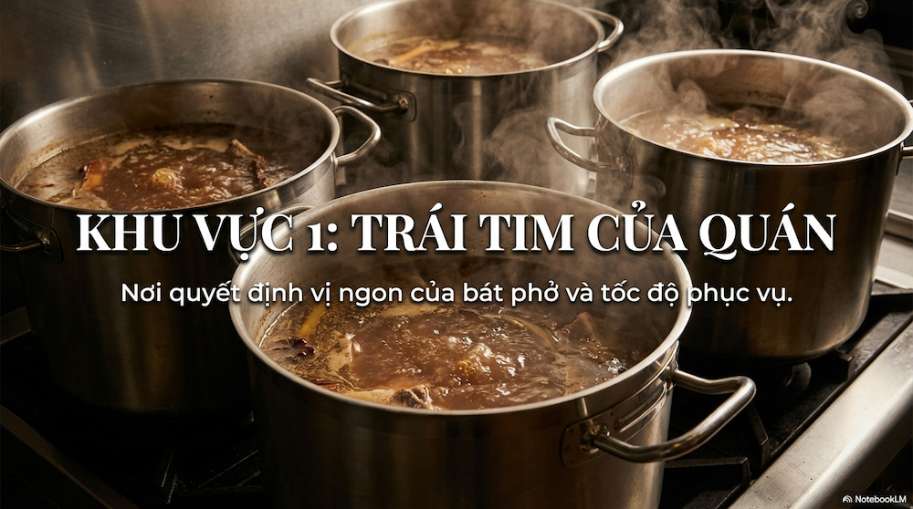 Phần 1. Khu vực Bếp nấu & Sơ chế (Trái tim của quán)