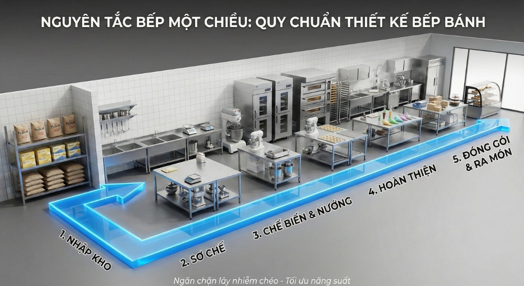 Thiết Kế Bếp Làm Bánh Chuyên Nghiệp: Tiêu Chuẩn Vàng & Quy Trình Tối Ưu Vận Hành