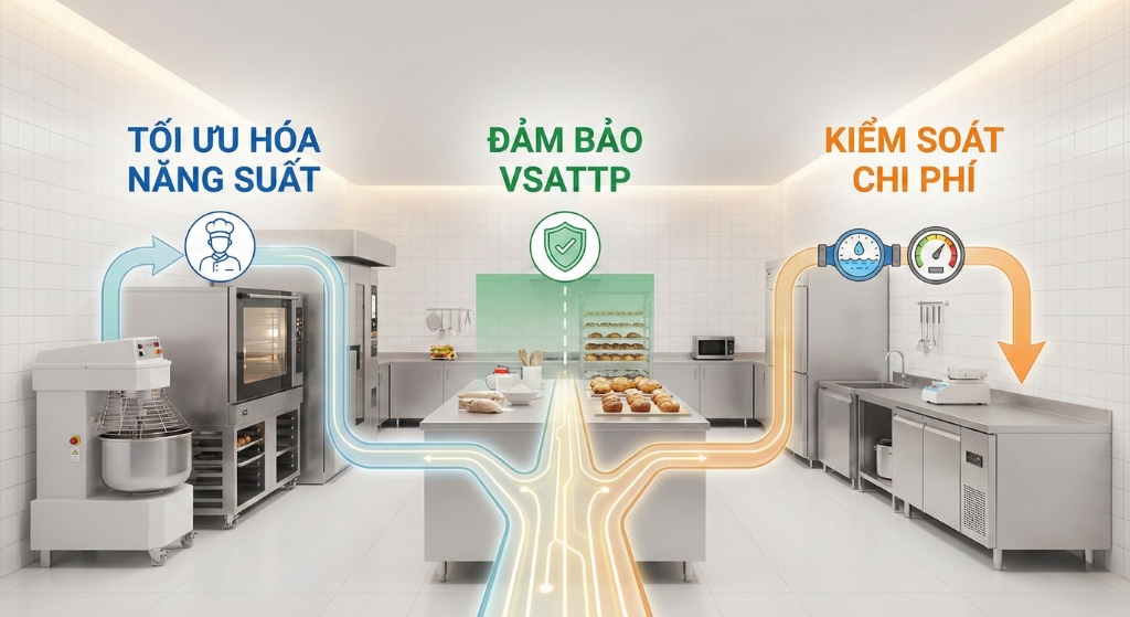 Thiết Kế Bếp Làm Bánh Chuyên Nghiệp: Tiêu Chuẩn Vàng & Quy Trình Tối Ưu Vận Hành