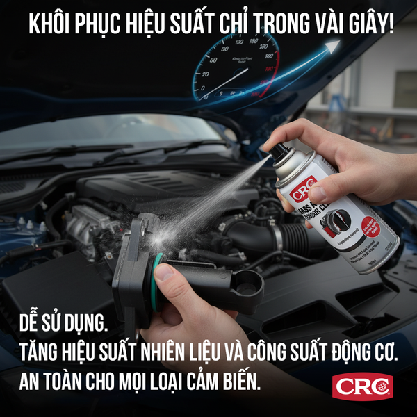 ùng CRC Mass Air Flow Sensor Cleaner – dung dịch chuyên dụng giúp làm sạch cảm biến mà không làm hư hại linh kiện điện tử.