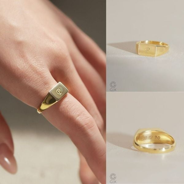 Nhẫn Signet Mặt Vuông Khắc Tên