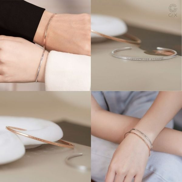 Vòng cuff bản nhỏ khắc tọa độ TBBLT85