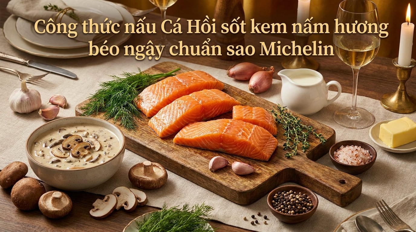 Công thức nấu Cá Hồi sốt kem nấm hương béo ngậy chuẩn sao Michelin