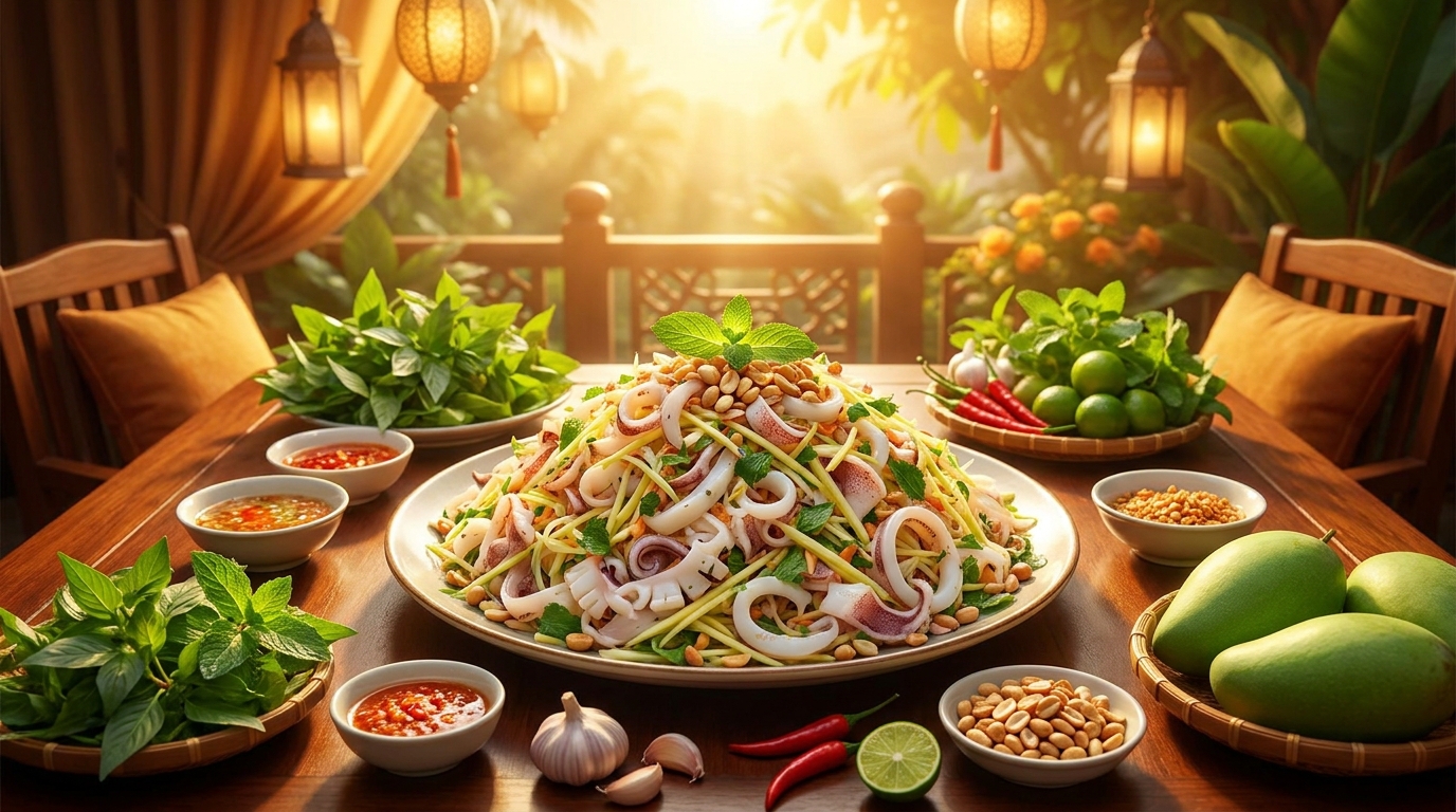 Cách làm gỏi mực lá đại dương xoài xanh: Chua cay, thanh mát, đánh thức vị giác