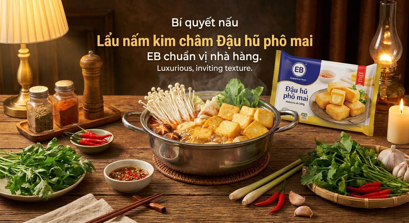 Bí quyết nấu Lẩu nấm kim châm Đậu hũ phô mai EB chuẩn vị nhà hàng