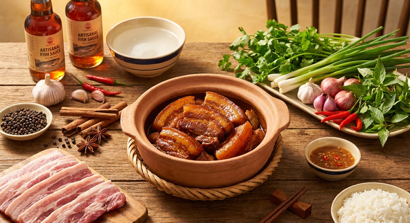 Công thức Ba Rọi Heo Rừng Lai kho tộ đậm đà, mềm tan chuẩn vị truyền thống