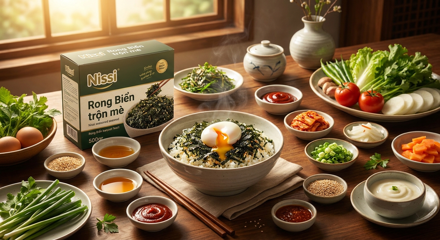 Bí quyết Cơm trộn Rong Biển mè Nissi và trứng lòng đào béo ngậy chuẩn vị Hàn