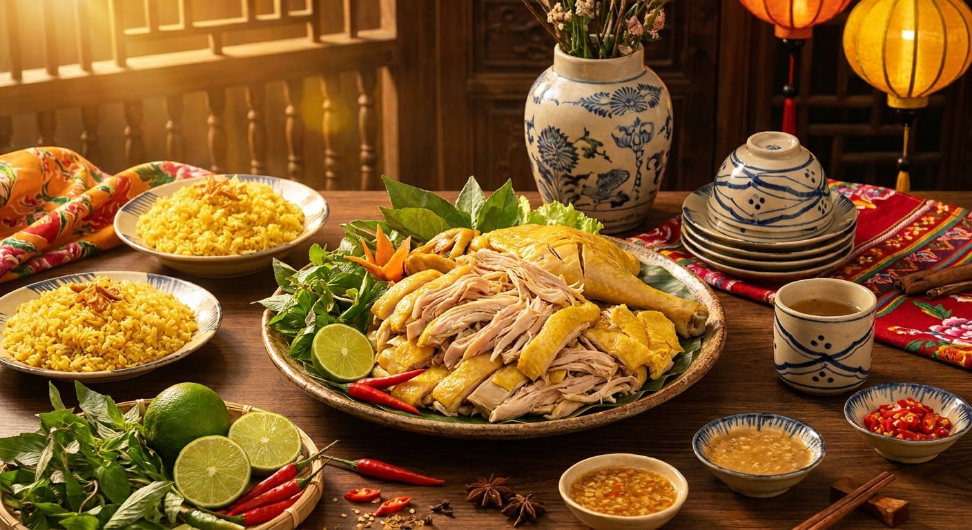 Công thức cơm gà ủ muối xé phay chuẩn vị phố Hội