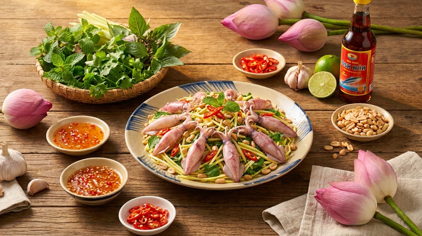 Bí quyết làm gỏi mực trứng xoài xanh chua ngọt, thanh mát bất ngờ