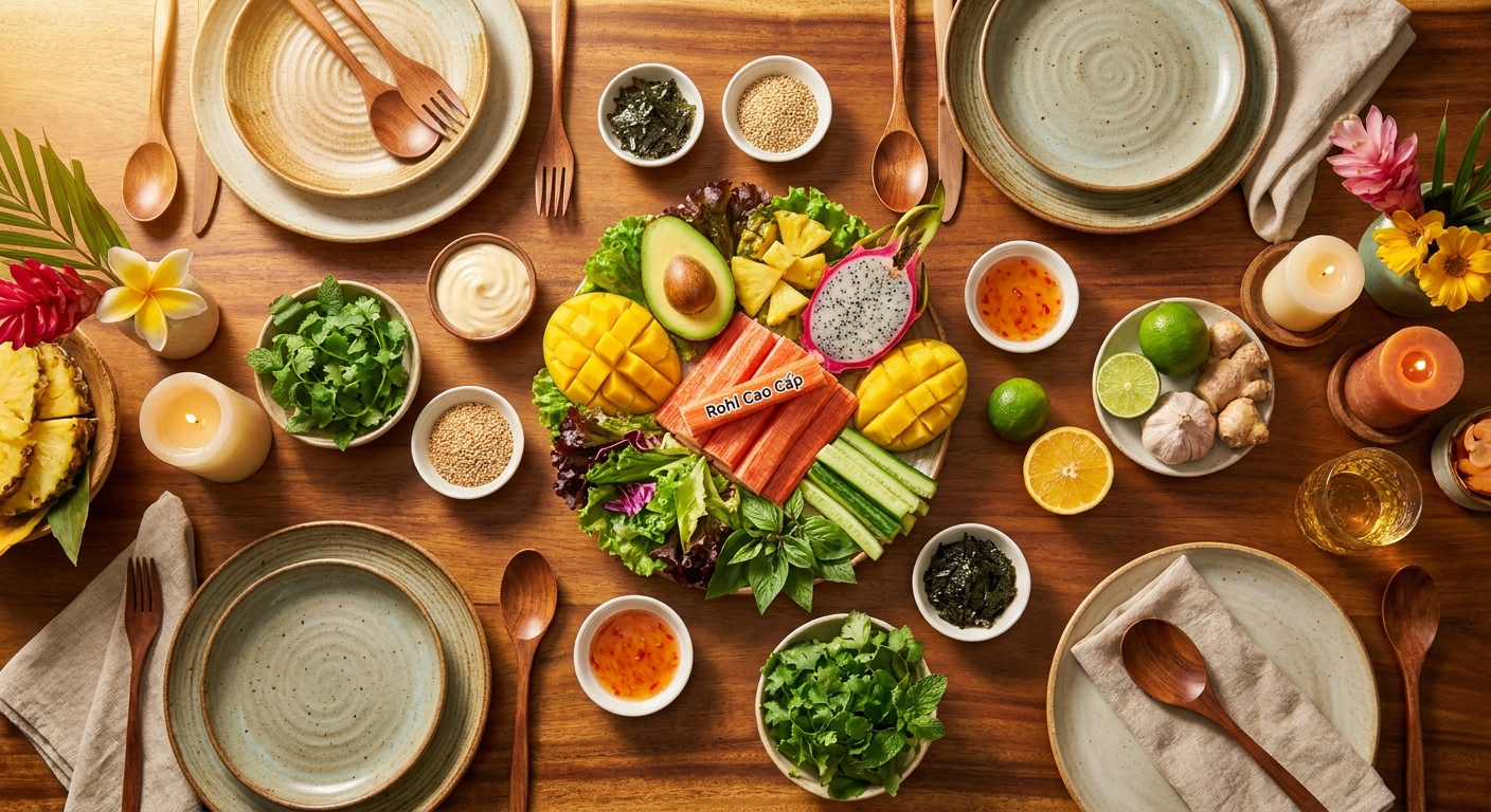 Hướng dẫn làm salad thanh cua Rohi trái cây nhiệt đới sốt mayonnaise Nhật thanh mát