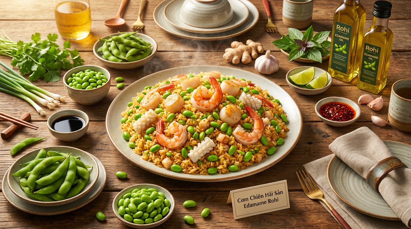 Cách nấu Cơm chiên hải sản với Đậu Nành Nhật Rohi (Edamame) thanh đạm, bổ dưỡng