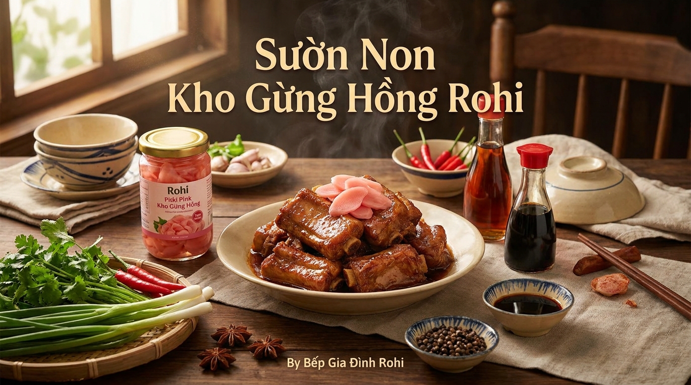 Công thức Sườn Non Kho Gừng Hồng Rohi mềm rục, chuẩn vị gia đình