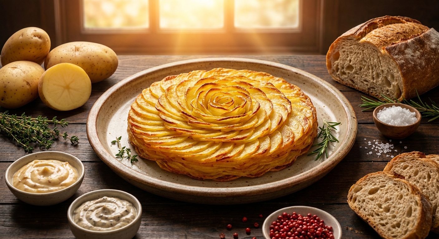 Công thức Khoai Tây Bỉ chiên lát mỏng kiểu Pommes Anna giòn rụm đẹp mắt