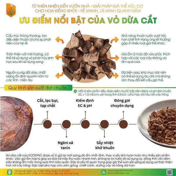 Vỏ xơ dừa cắt – Giá thể hữu cơ hoàn hảo cho hoa kiểng lá, phong lan và cây cảnh